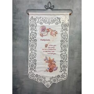 Heritage Lace Footprints Wall Hanging Decor White Seashells 11.5x24 Coastal Gift
